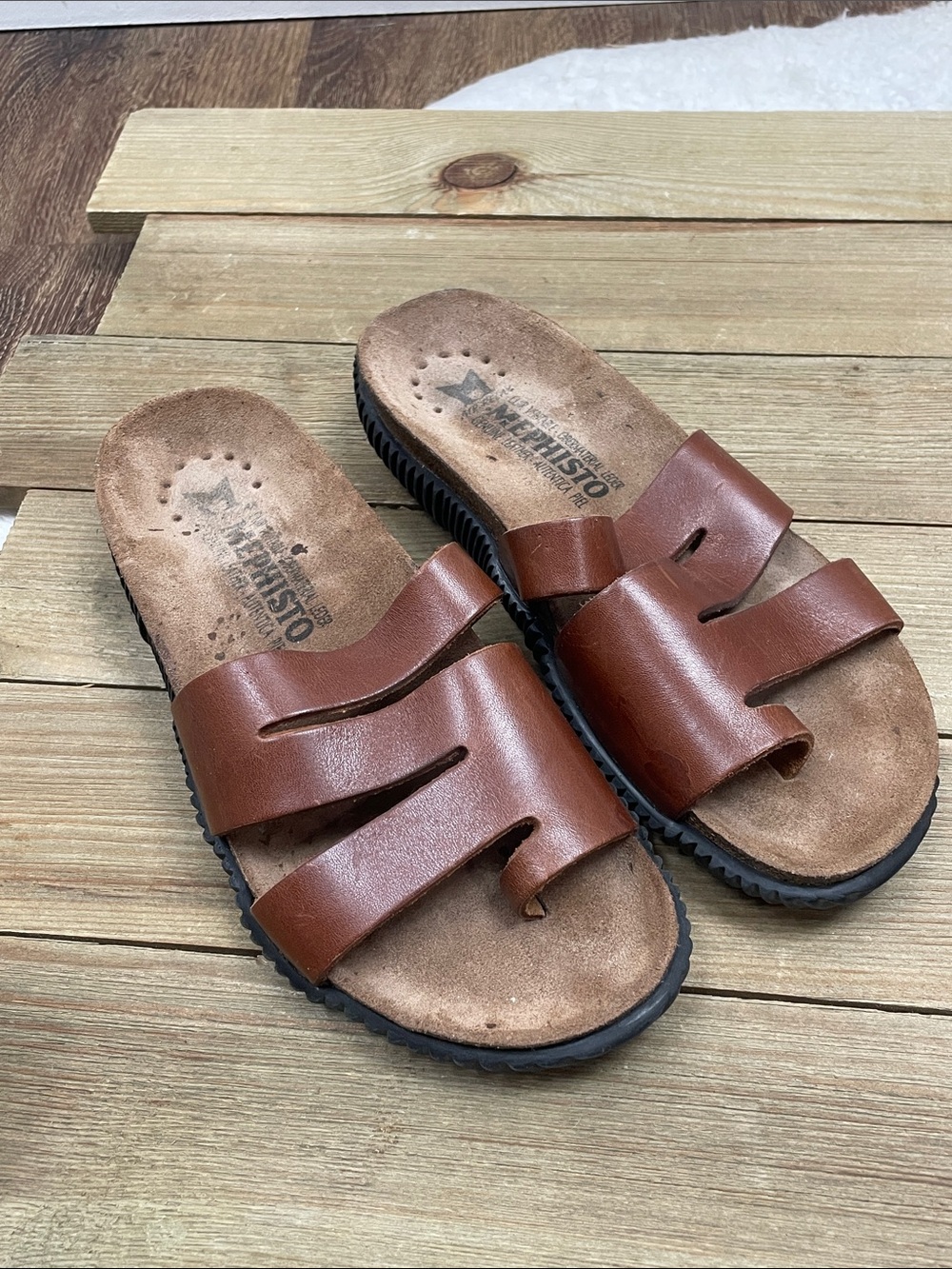 Mephisto Brown Leather Slip-On Sandals
